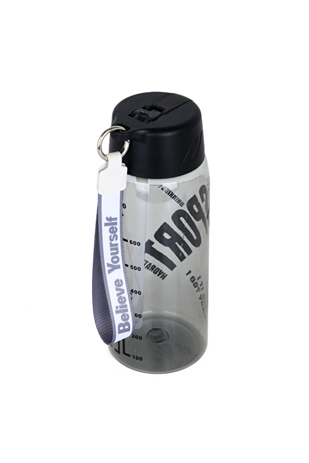 Water Bottle 800ml with Grab String - Black - 2