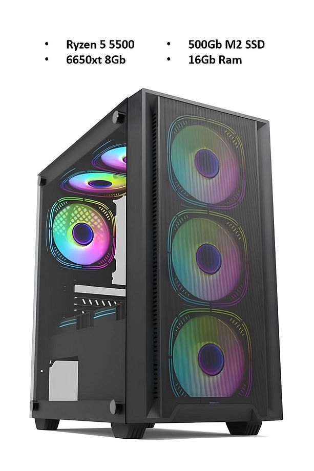 RMT1202 Ryzen 5 5500 / 6650xt 8Gb / 500Gb M2 / 16Gb DDR4 Ram Masaüstü Oyuncu Bilgisayarı - 1
