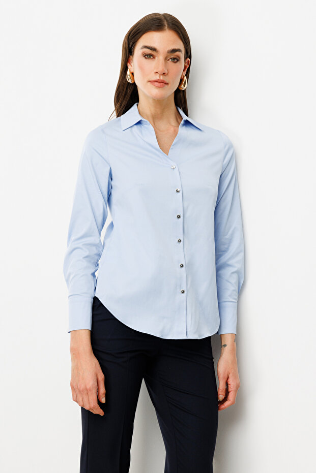 Düğmeli Poplin Gömlek - 1