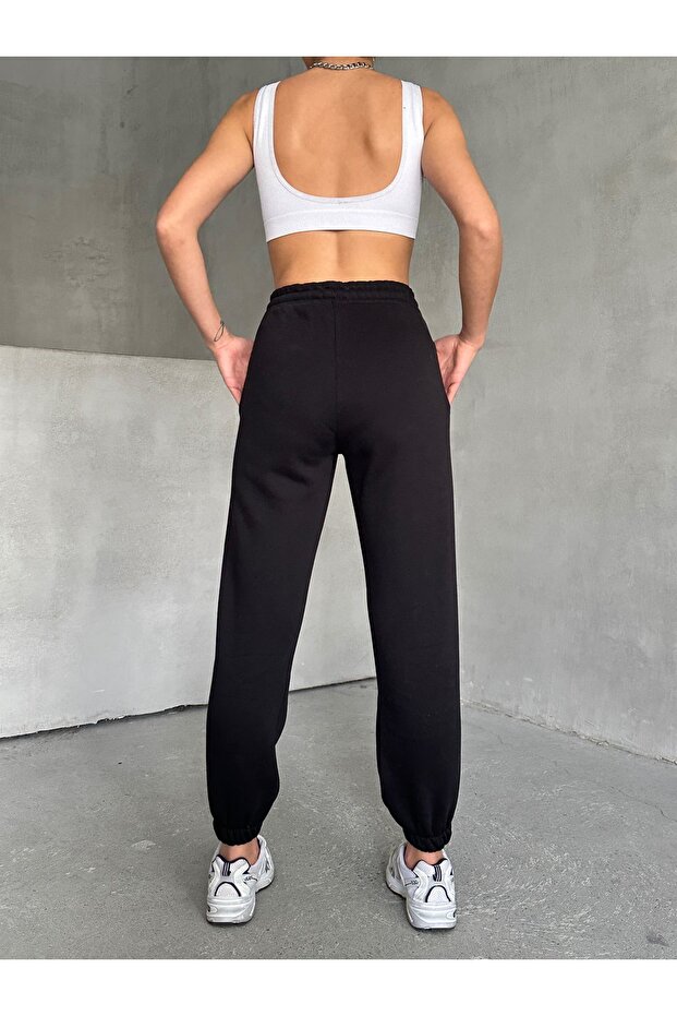 Schwarze Basic-Jogginghose für Damen mit elastischem Bund - 7