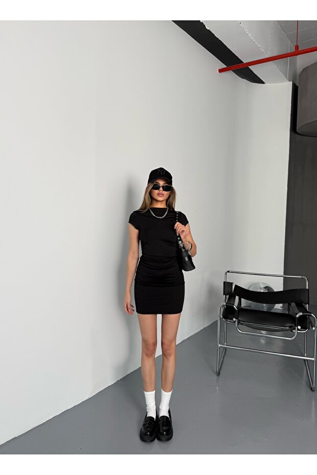 Rochie scurtă neagră de damă - 5