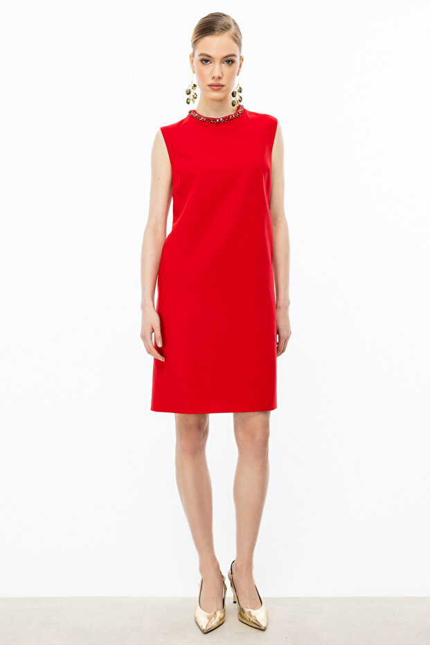 Mini Length Dress with Rhinestone Neckline