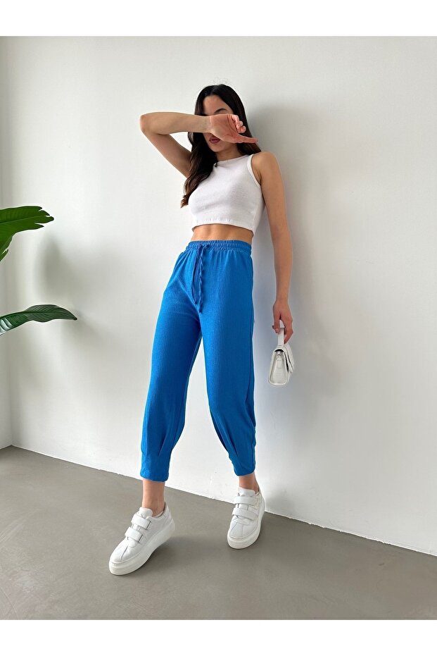 Women's Blue Pleated Leg Trousers