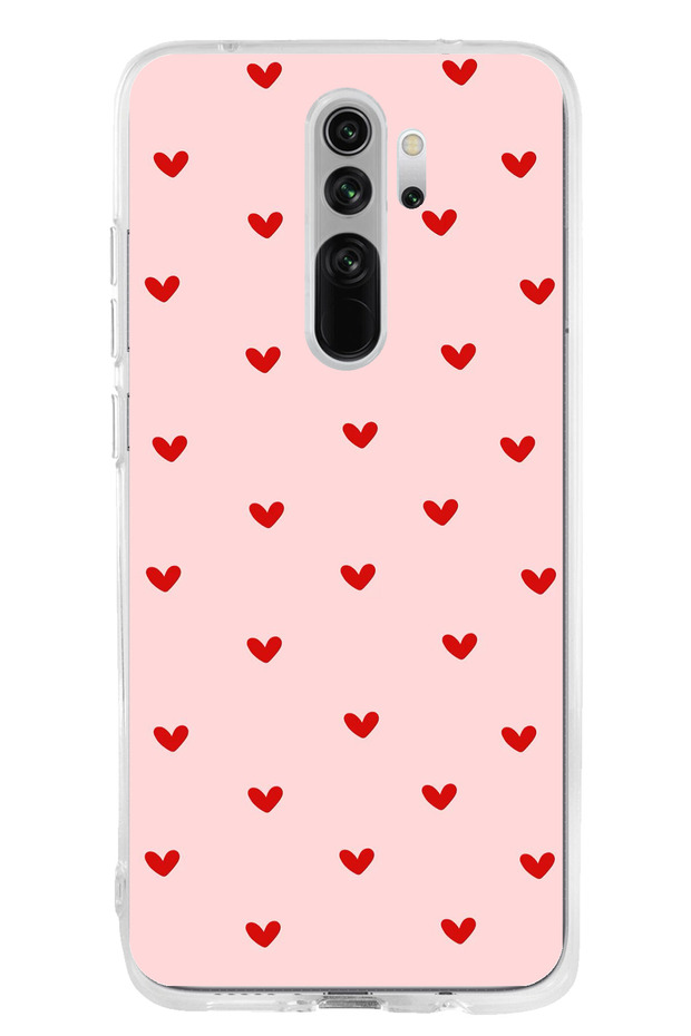 جراب سيليكون شفاف لهاتف Redmi Note 8 PRO متوافق مع قلوب صغيرة حمراء