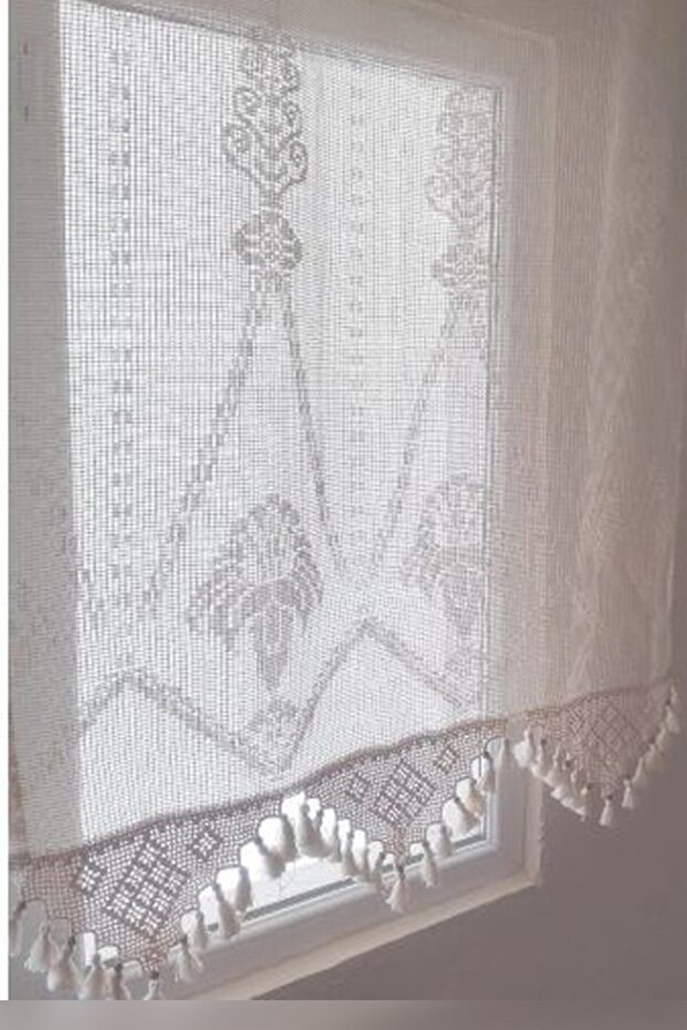 Macrame Tulle Curtain Authentic Handcrafted Lace Natural Cotton Knitted Woven Buldan Basement Area