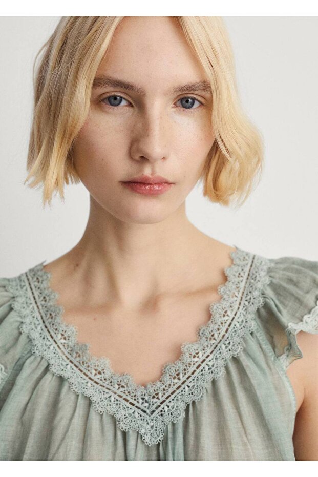 Pamuk overdyed dantel gecelik - 8