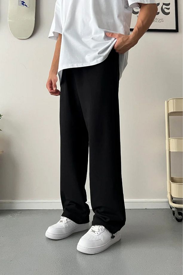 Unisex Yüksek Bel Bol Paça Paçası Ayarlanabilir Baggy Oversize Eşofman Altı - 1