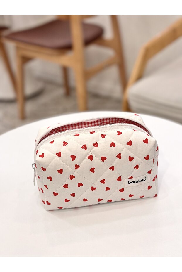 حقيبة مكياج بنمط قلب أحمر - حجم متوسط - 3
