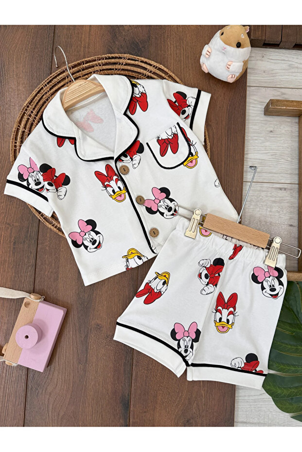 100% Cotton Double-Breasted Yaka Button-Front Summer Baby Girl Pajama Set