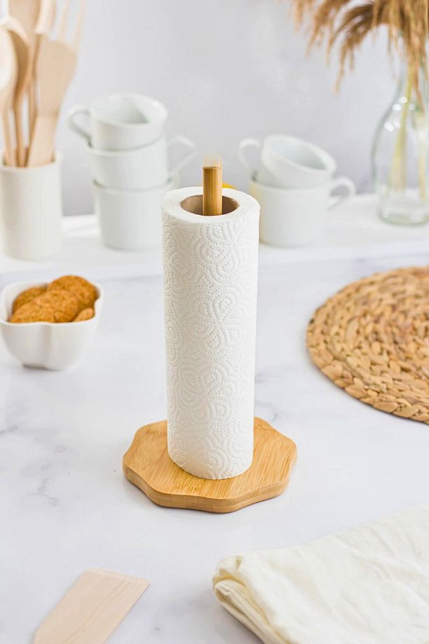 Çiçek Model Bambu Tezgah Üstü Kağıt Havluluk Standı, Bambu Kağıt Havlu Tutacağı Standı - 2