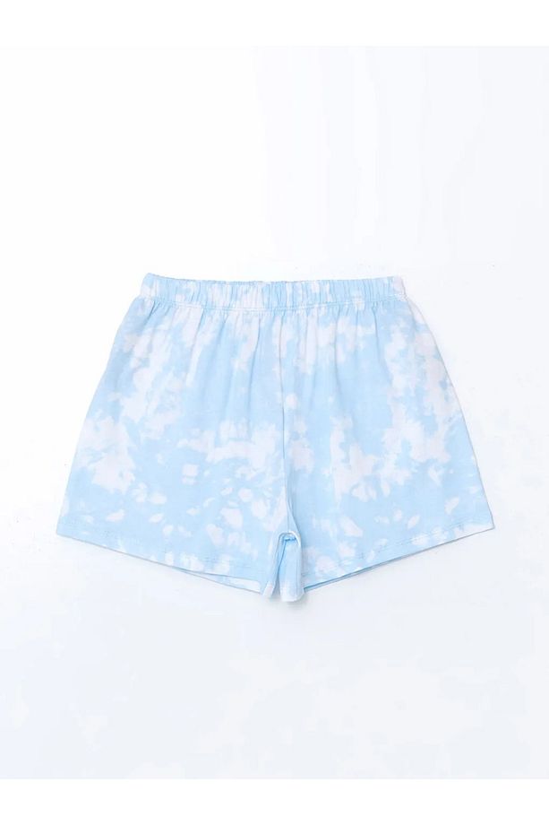 LCW Kids Mavi Bisiklet Yaka Lilo ve Stitch Baskılı Kız Çocuk Şortlu Pijama Takımı - 4