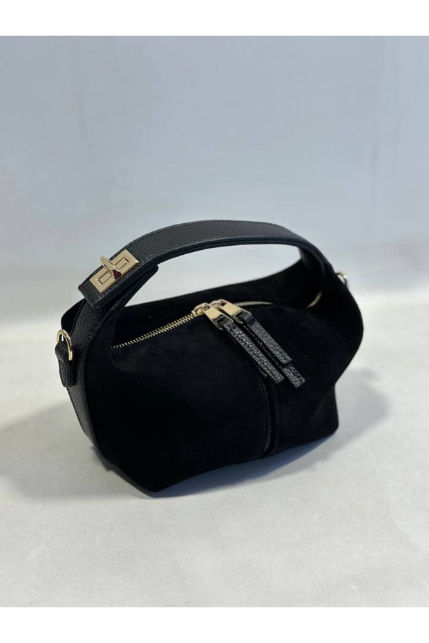 Real Suede Leather Women's Bag with Buckle Detail