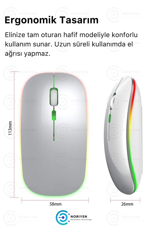 Silent Plus RGB Işıklı Ultra Hafif Konfor Modeli 4 Tuşlu 2.4G Kablosuz Wireless Bluetooth M2 Mouse - 6