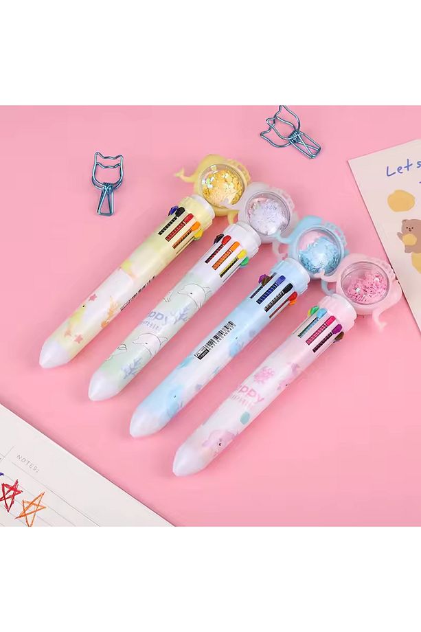 10 Renk Yazan Multi Color Balıklı Çoklu Tükenmez Kalem - Gövde Rengi Seçmeli 1 Adet - 3
