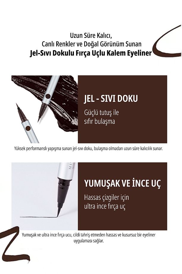 İnce Fırça Uçlu Kalem Eyeliner Natural Fix Brush Pen Liner (BROWN) - 2