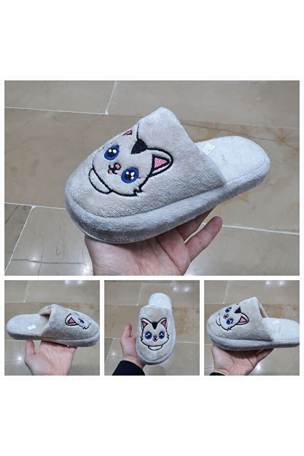 Women's Ultra Light Noiseless Non-Slip Cat Figured Plush House Slippers