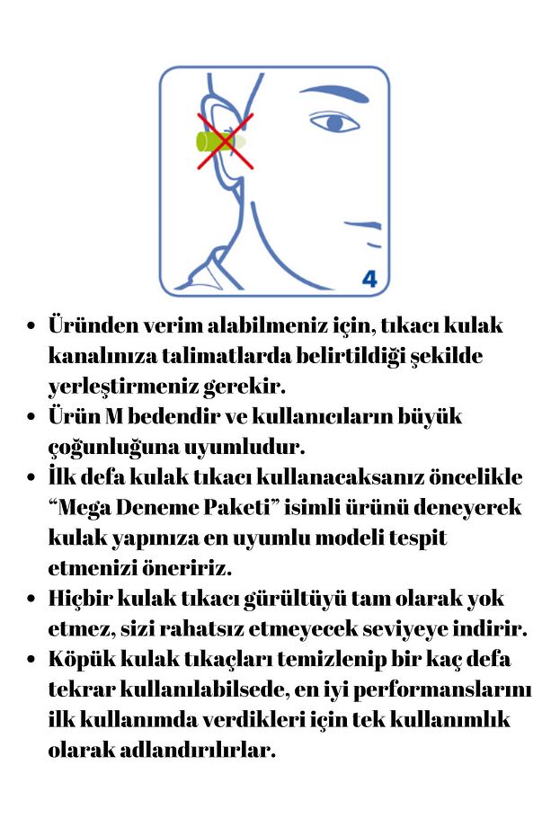 1100, Klasik Model, Su Geçirmez, Kordonsuz, Kutulu, Uyku Kulak Tıkacı, 10 Çift, 35 db, M Beden - 6