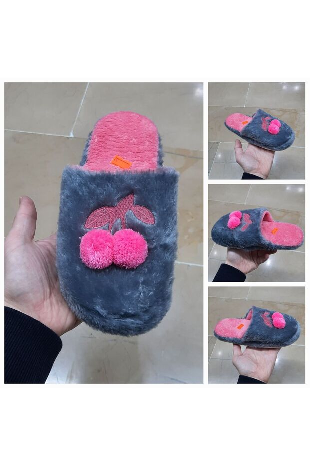 Women's Ultra Light Soundless Non-Slip Cherry Figured Plush House Slippers