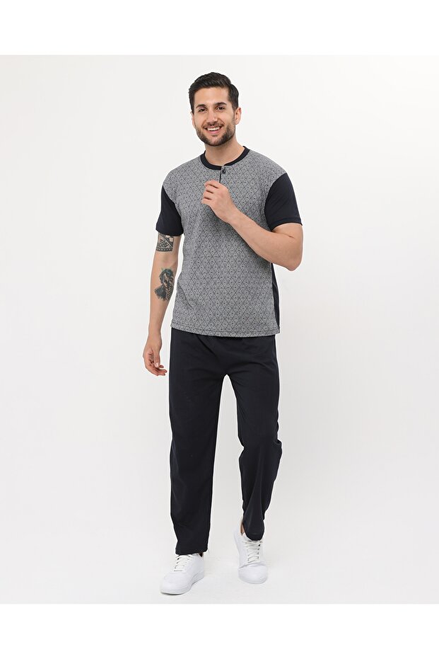 Men's Short Sleeve Gray Comfort Double Pajamas Set