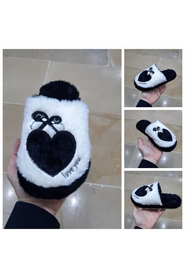 Women's Ultra Light Soundless Non-Slip Heart Figured Plush House Slippers