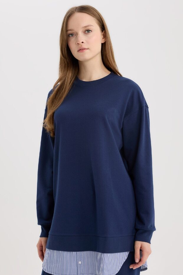 Regular Fit Crew Neck Basic Plain Sweatshirt Tunic A9529Ax25Sp - 1
