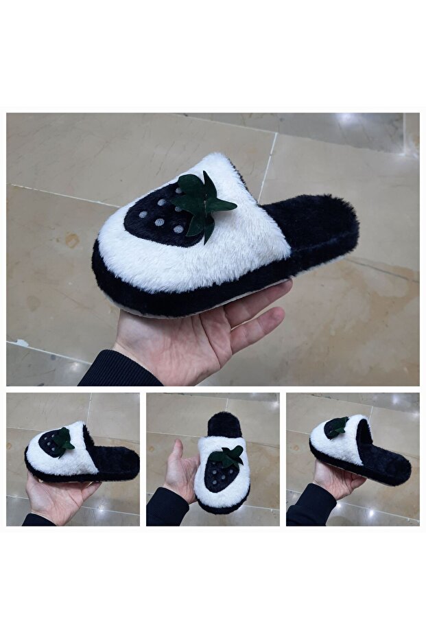 Women's Ultra Light Noiseless Non-Slip Strawberry Figured Plush House Slippers
