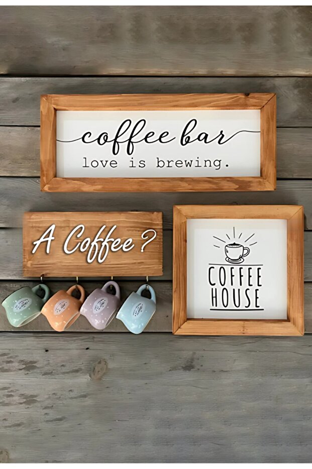 Coffee Bar Coffee Corner with Cup Hanger Wall Decoration and Kitchen Ornaments, Wooden Board Set