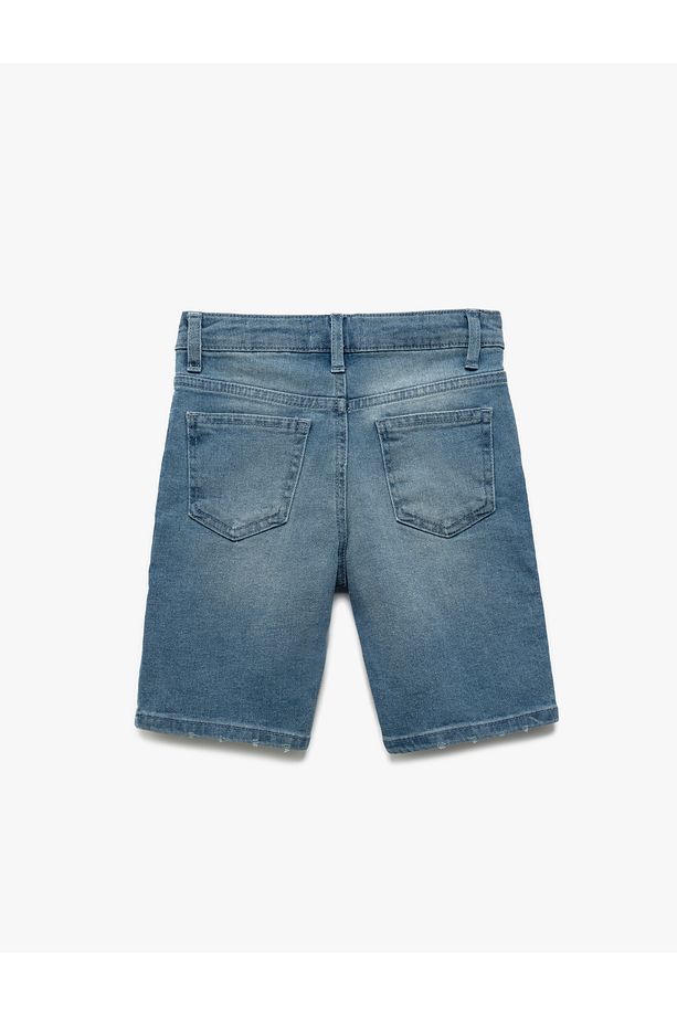 Pamuklu Beli Ayarlanabilir Lastikli Cep Detaylı Denim Şort - 2