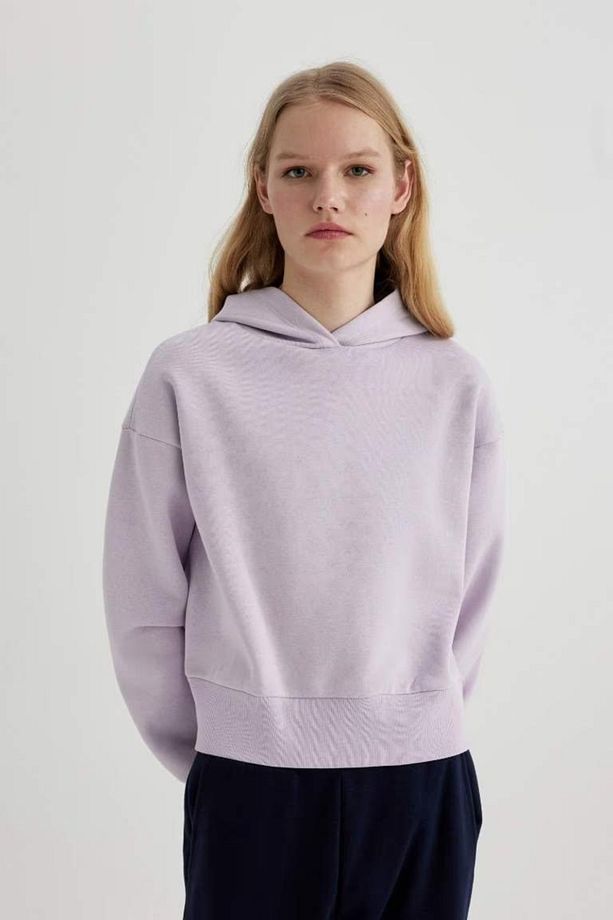 Boxy Fit Kapüşonlu Kalın Basic Düz Sweatshirt B8570ax24sp - 5