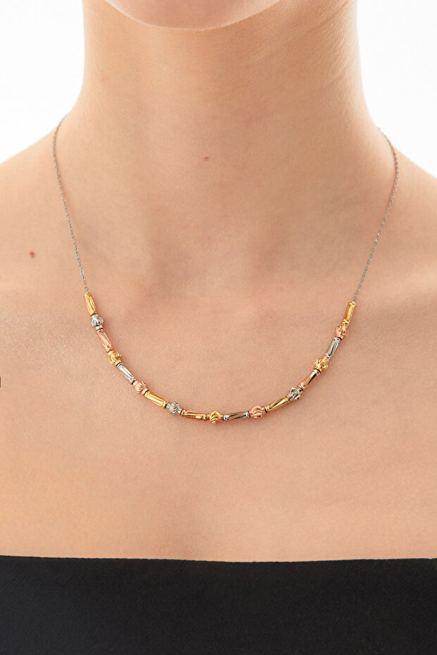 Boru Boncuklu Çelik Kolye - 6