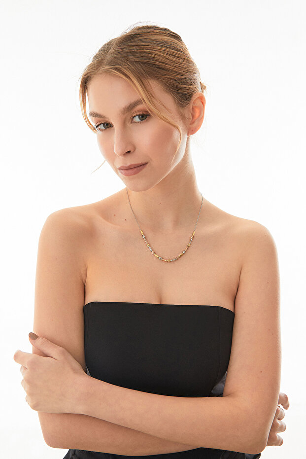 Boru Boncuklu Çelik Kolye - 5