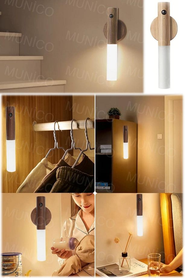 LED USB Kablosuz Ahşap Sopa Gece Lambası Sıcak Hareket Sensörü Duvar Lambası Koridor Dolap Işık - 1