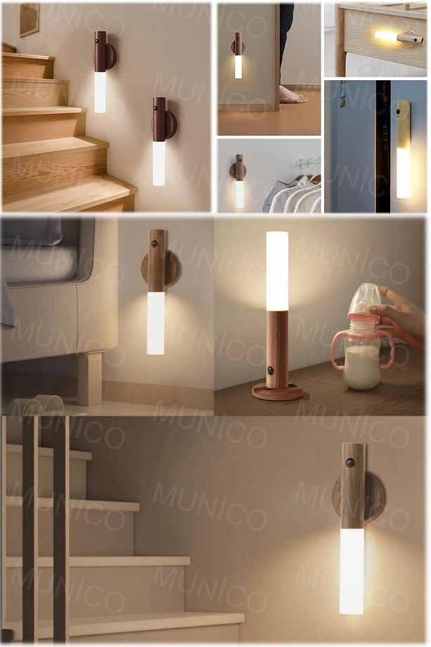 LED Ahşap USB Gece Lambası Manyetik Duvar Lambası Mutfak Dolabı Dolap Işığı Ev Merdiven Yatak Odası - 2