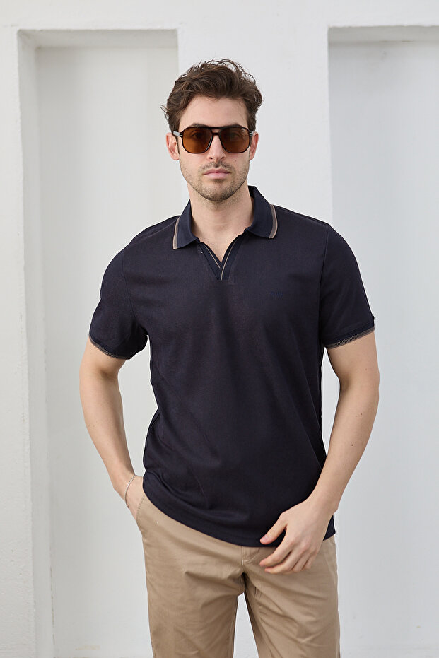 Men's Non-Shrink Cotton Fabric Slim Fit Slim Fit Polo Neck T-Shirt