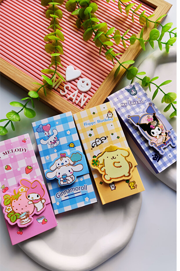 Kuromi-My Melody-Cinnamaroll-Pompompurrin Velcro Post-It Notebook