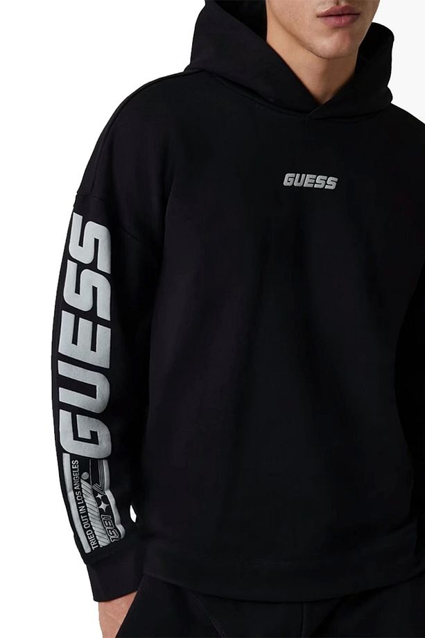 Erkek Önü Ve Kolları Logolu Oversize Siyah Sweatshirt - 2