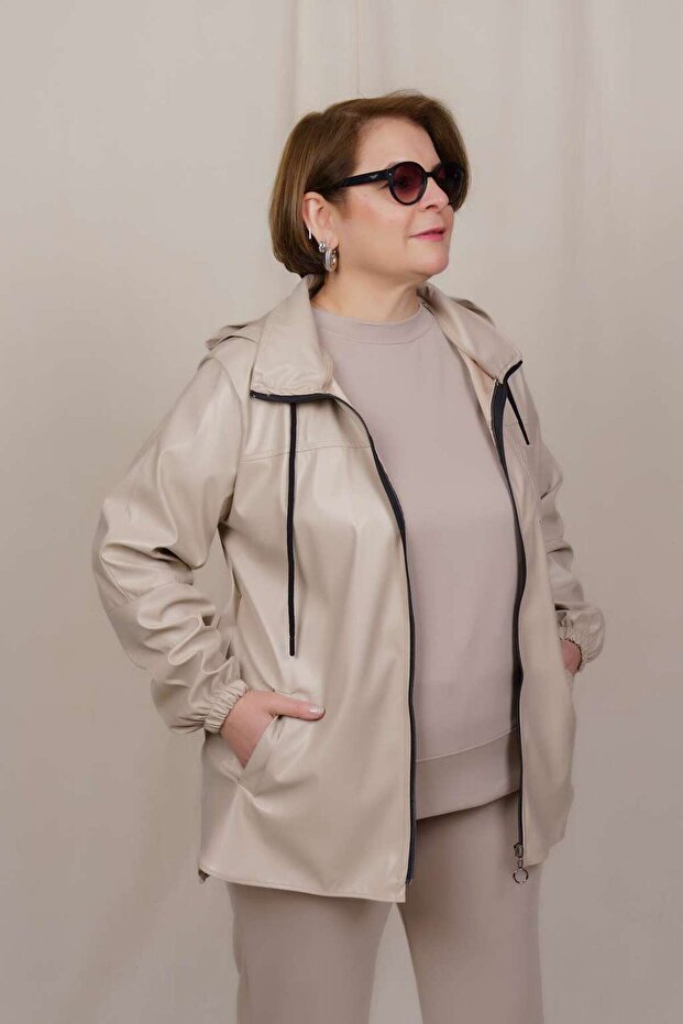 deri görünümlü trençkot - 2