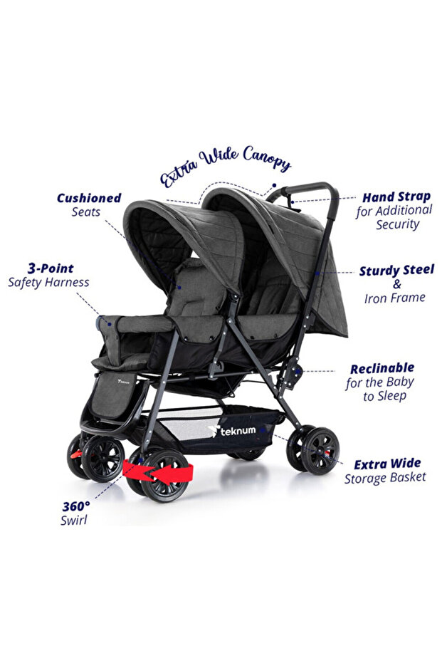 Teknum Double Stroller Combo-Dark Grey - 3