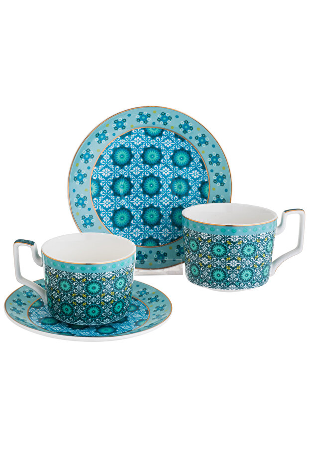 Gold Plated Ceramic Tea Cup Set Blue Color 2 Piece