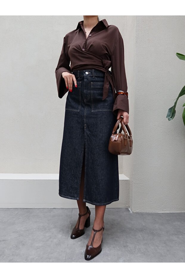 Denim Slit Skirt