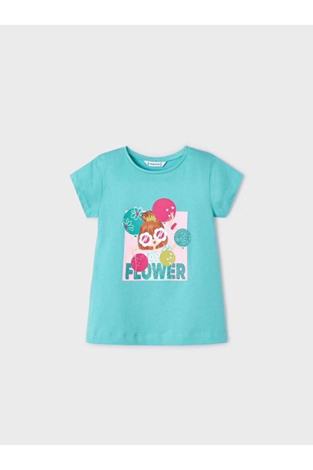 Girl's Printed Sleeveless T-Shirt Turquoise 3090