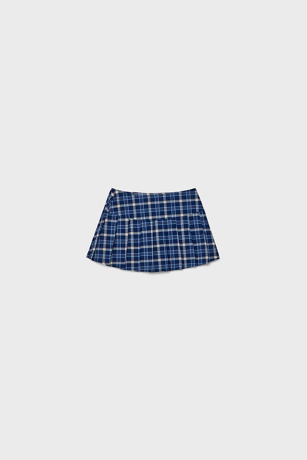Kareli ve pilili mini şort etek - 6