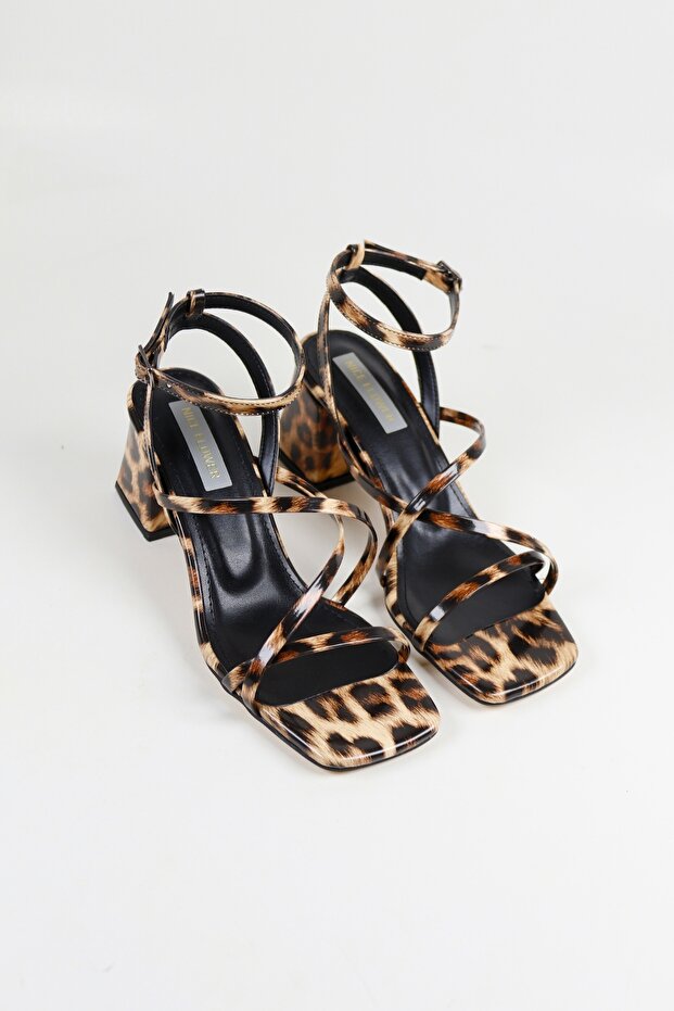 Women's Ankle Strap Leopard Print Heeled Sandals