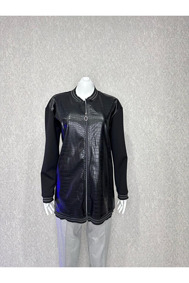 Deri Örme Uzun Ceket-Ribanalı - 3