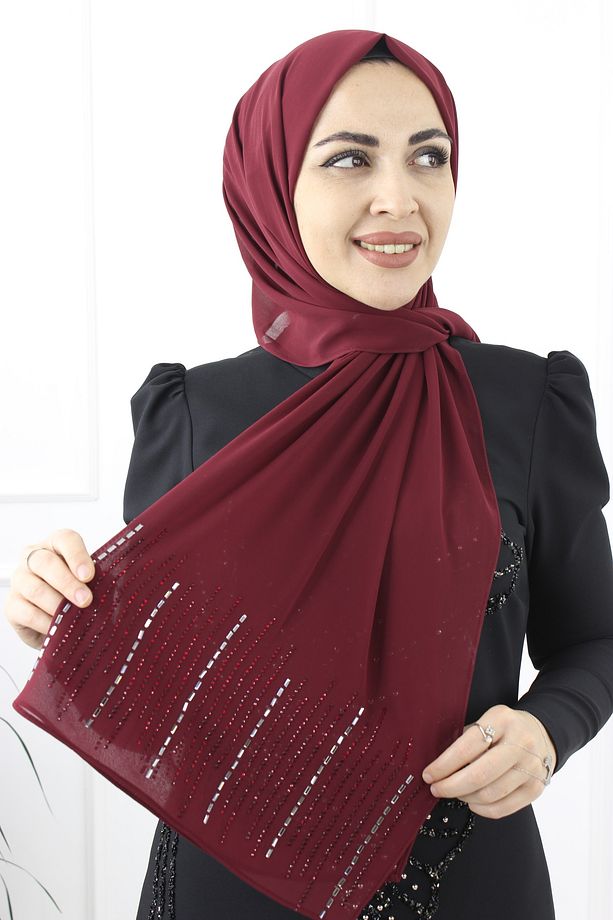 Zigzag Taşlı Şifon Şal - 1