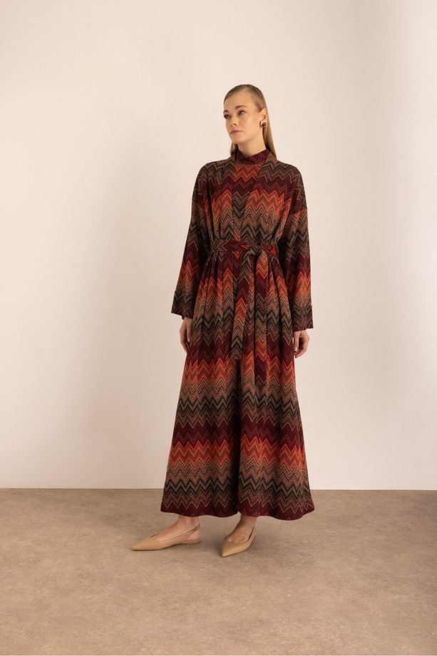 Desenli Simli Örme Kimono - 5