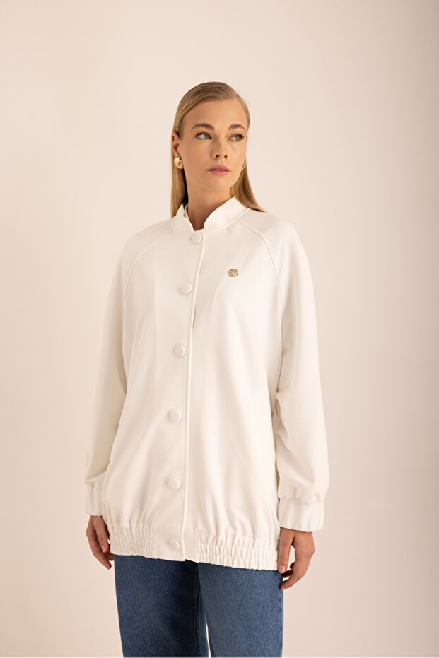 Jachetă bomber cu logo Ecru - 5
