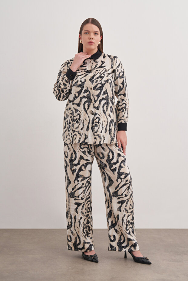 Desenli Piliseli Pantolon Etek - 1