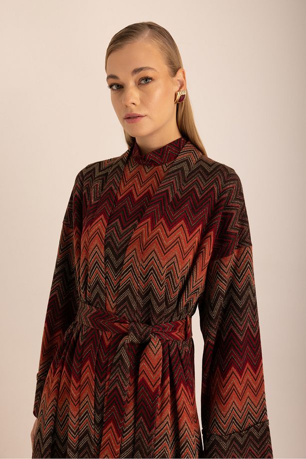 Desenli Simli Örme Kimono - 4