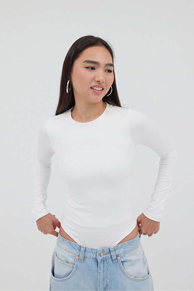 Bisiklet Yaka Uzun Kollu Basic Bodysuit Z0107-DK10 - 6